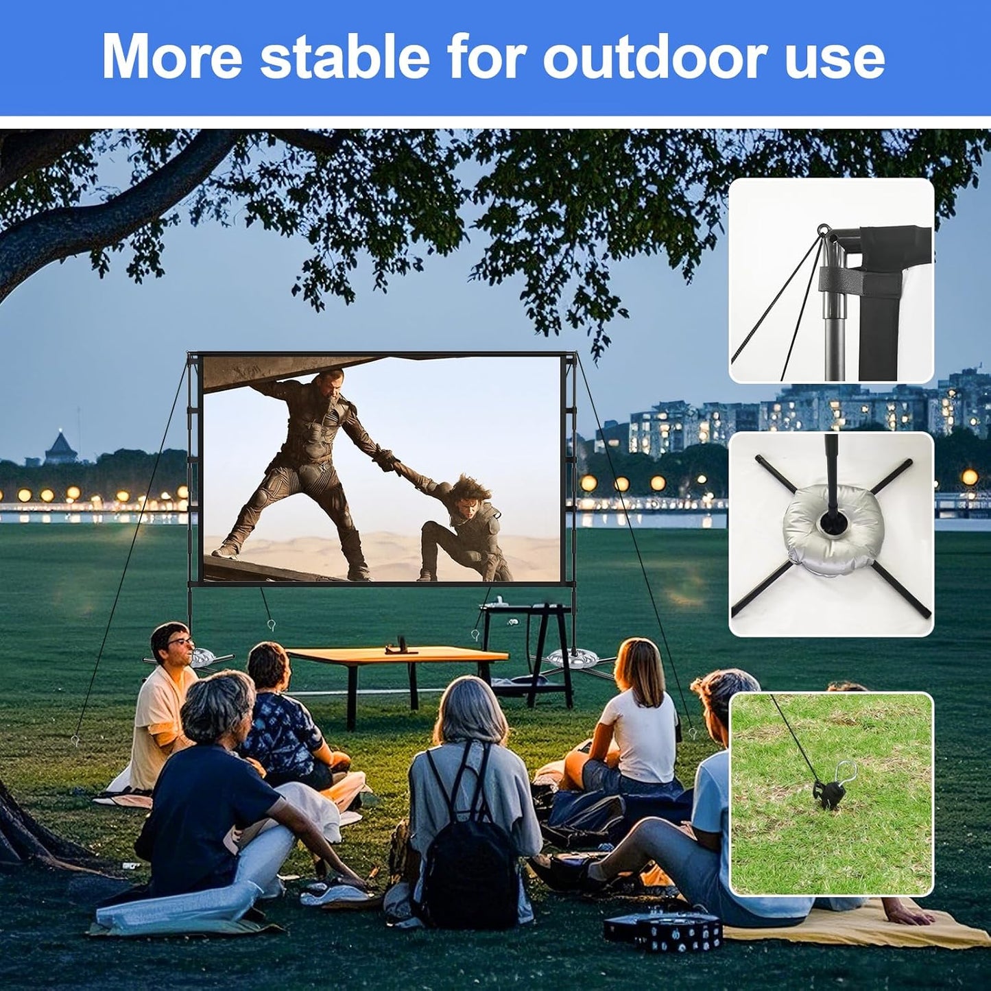 Outdoor Projector Screen and Stand,XINLEMY 120-inch Portable Wrinkle-Free Indoor Projection Screen Foldable Black Backing 16:9 HD Movie Screen Setup Quick for Home Theater Backyard Party Camping