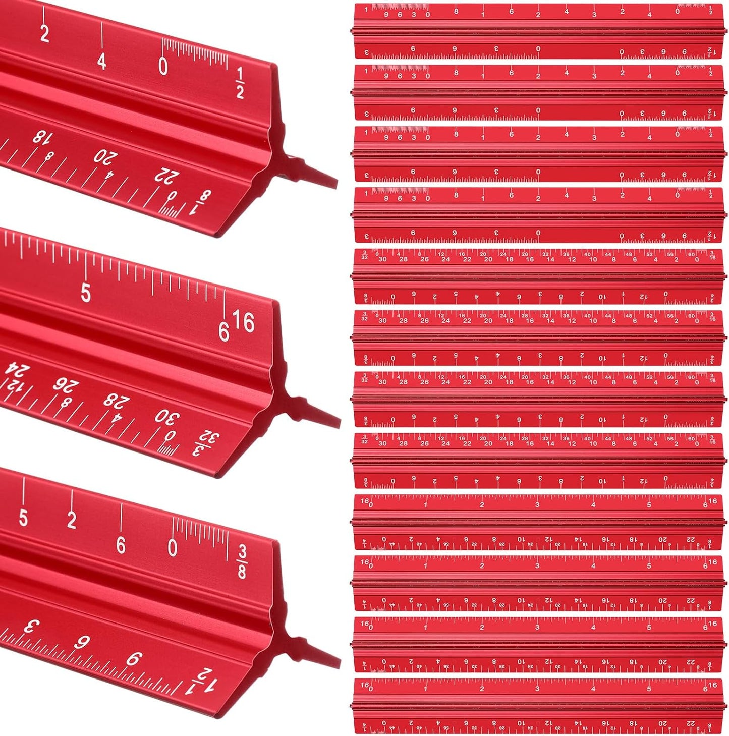 Fumete 12 Pack 6 Inch Architectural Engineering Scale Rulers Small Scale Ruler Pocket Size Scale Ruler Construction Rulers Imperial Measurements for Architects Engineering, Draftsman Drawing(Red)