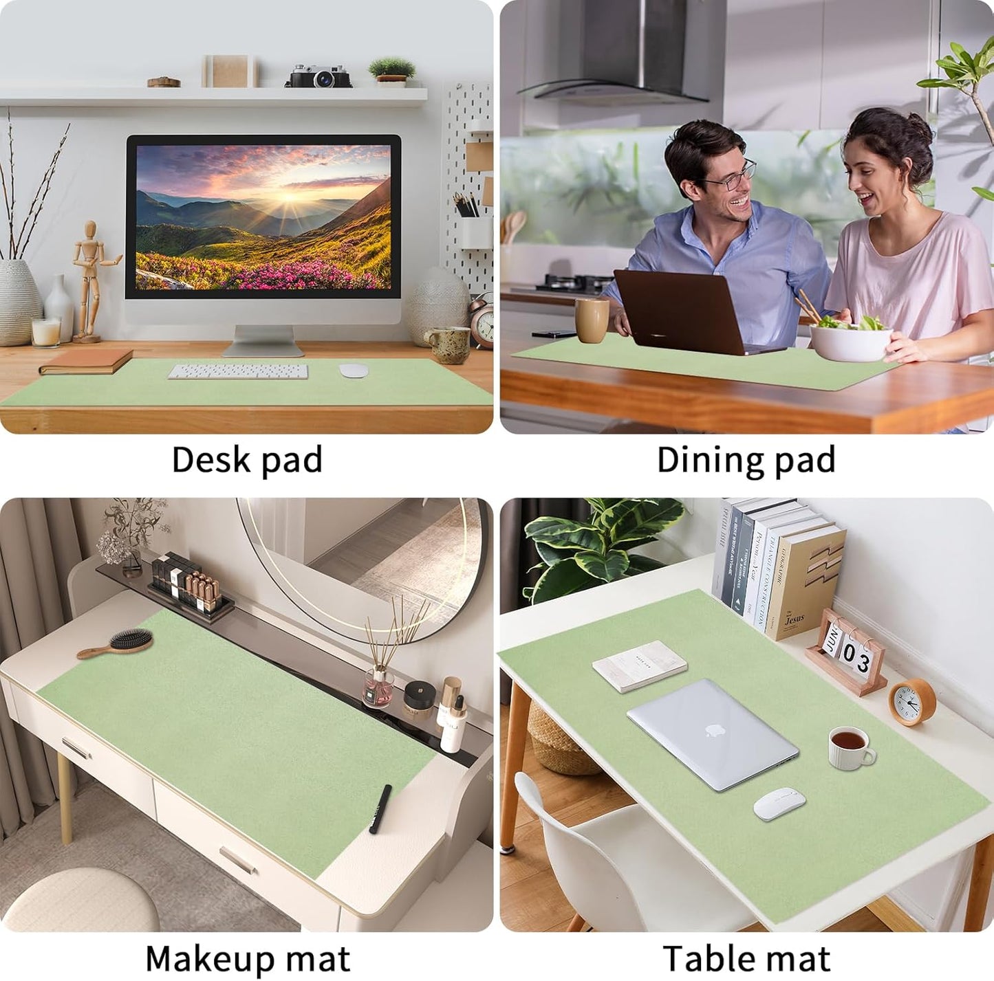 Bloss Green Desk Mat, Mouse Pad, Waterproof Leather Desk Pad, Desk Matt for Desktop, Non-Slip Desk Pad Mat for Office Work/Home (27.6 x 13.8 Inches)