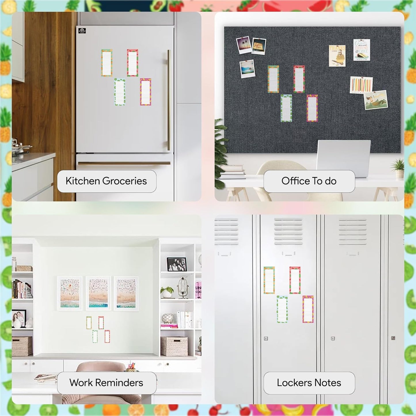 Magnetic Notepads – Notepads for Grocery List, Shopping List, To-Do List, Reminders -Strong Magnetic Back- Memo Notepad | 4 pack Large | Fruit Style 2