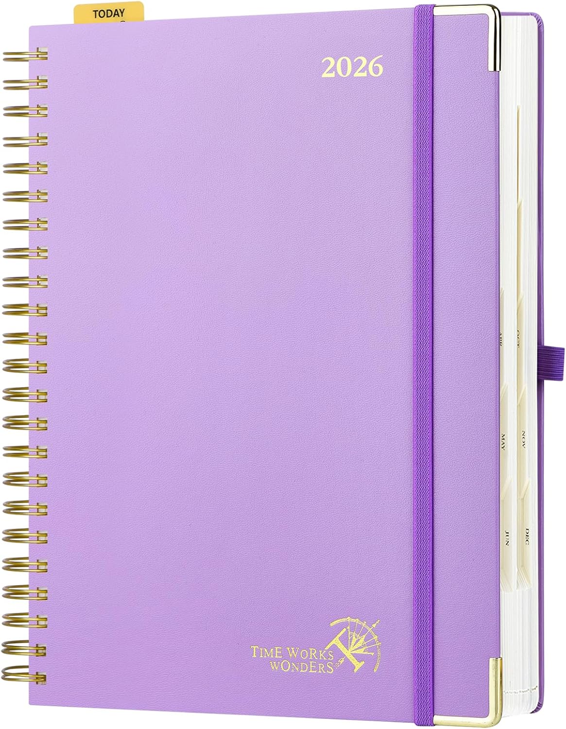 POPRUN 2026 Daily Planner One Page A Day - [A4 Large Size 8.25" x 12" -Spiral Hard Cover], Agenda 2026 Hourly Appointment Book with Monthly Calendar, Pen Holder, Ivory Paper -Violet