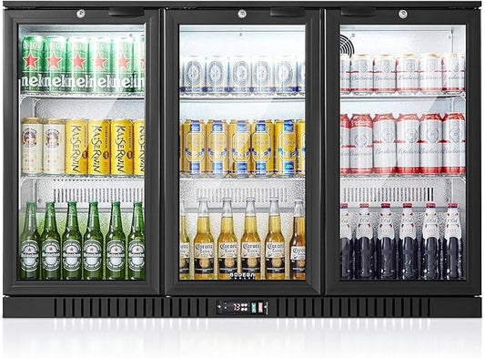 BODEGACOOLER Back Bar Cooler With 3 Glass Doors,Counter Height Commercial Beverage Refrigerator,11.4 Cu.Ft Display Bar Beverage Fridge with LED Lighting,21 inch Cooler for Beer,Soda Drinks,Wine