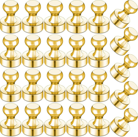 LOVIMAG Refrigerator Magnets, Fridge Magnets, Strong Whiteboard Magnets, Gold 25 Pcs Magnetic Push Pins, Strong Metal Magnets for Fridge, Whiteboard, Office, Classroom, Map, Kitchen