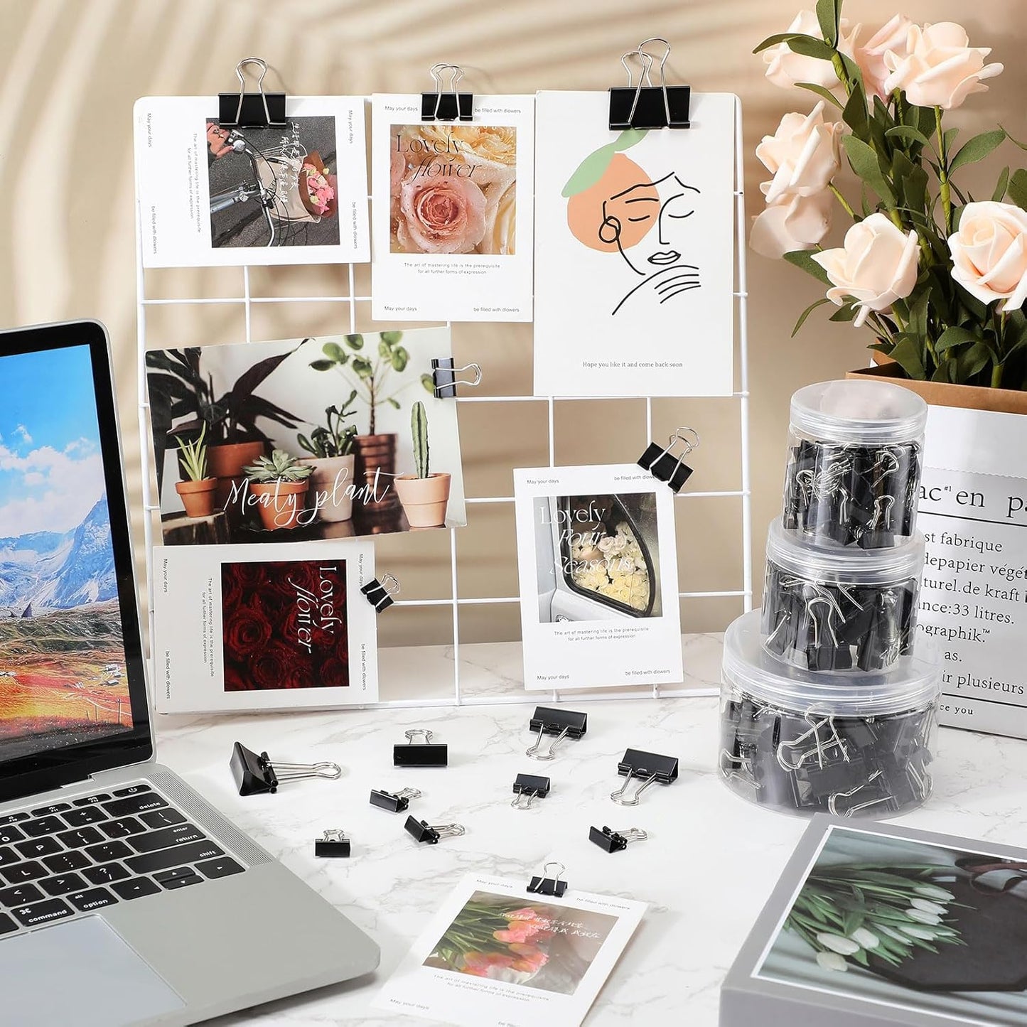 Yexiya 640 Pcs Binder Clips Paper Clamps Assorted Sizes Black, Metal Paper Binder Clips Combination Black Binding Paperwork Clamp Bulk 6 Sizes with Box School Teachers Office Supplies