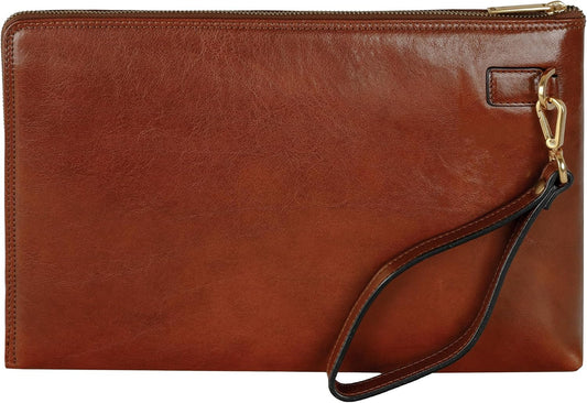 Time Resistance Leather Clutch for Men Organizer Wrist Bag Briefcase Handmade in Italy