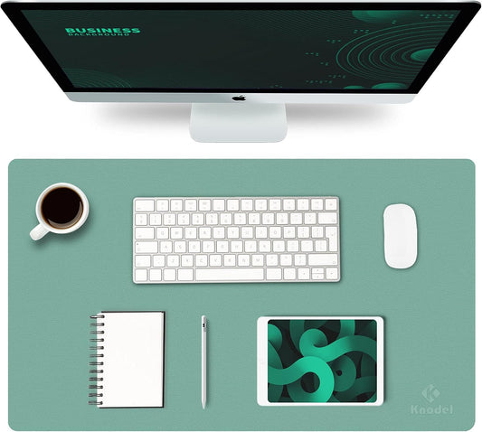 K KNODEL Small Office Leather Desk Mat, Mouse and Keyboard Pad, Computer and Laptop Mat, Desktop Protector and Cover, Writing Pad and Blotter (23.6"x13.8", Green)