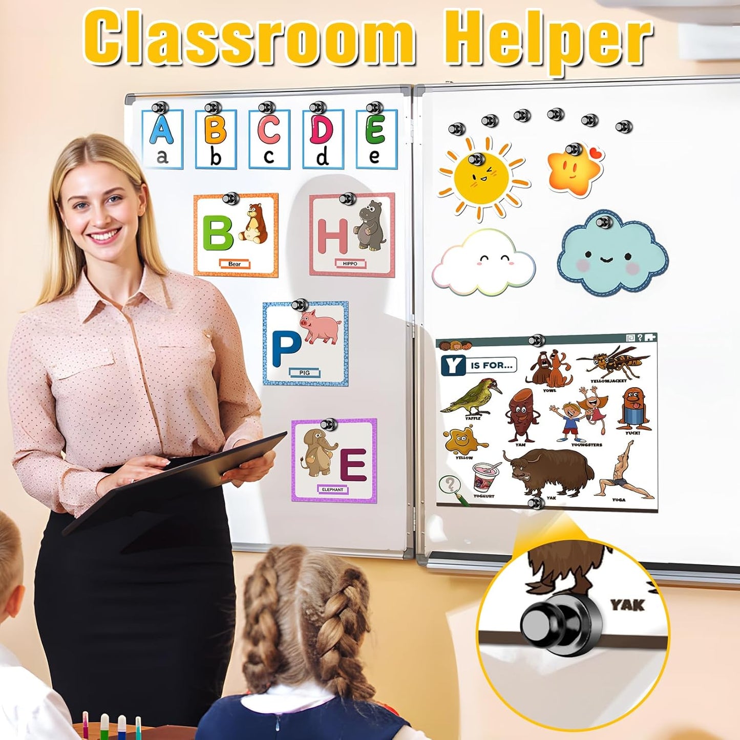 VNDUEEY 24Pcs Black Fridge Magnet Refrigerator Magnets, Magnets for Whiteboard, Small Strong Magnet for Kitchen, Office, School, Locker, Metal Decorative