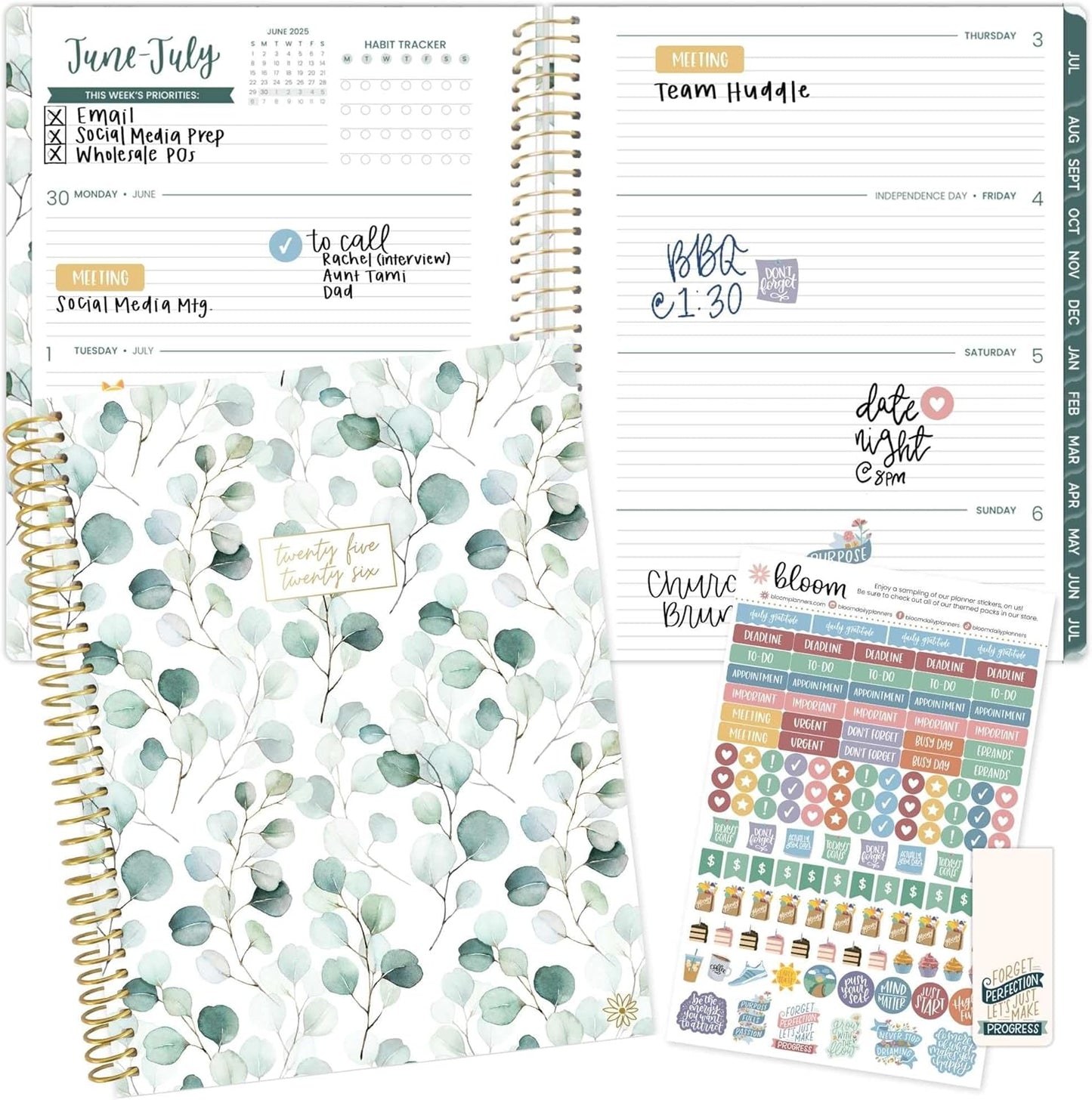 bloom daily planners 2025-2026 (8.5" x 11") Academic Year Day Planner (July 2025 - July 2026) - Weekly & Monthly Dated Agenda Organizer with Stickers & Tabs - Boho Greenery