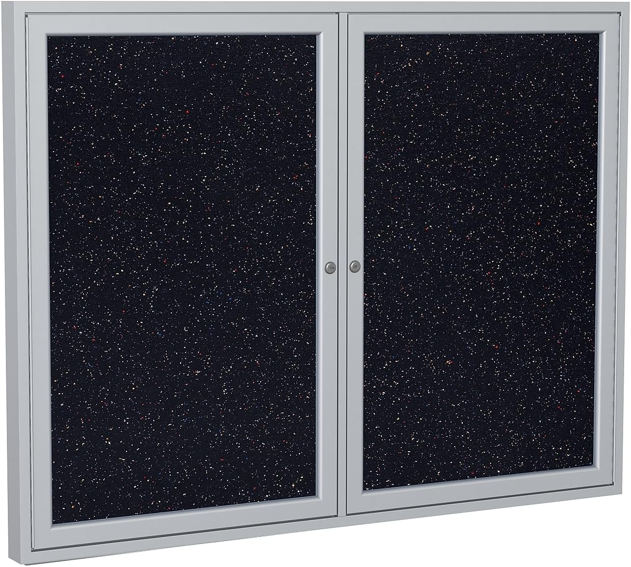 Ghent 36"x60" 2-Door indoor Enclosed Recycled Rubber Bulletin Board, Shatter Resistant, with Lock, Satin Aluminum Frame,Confetti (PA23660TR-CF ) ,Made in the USA