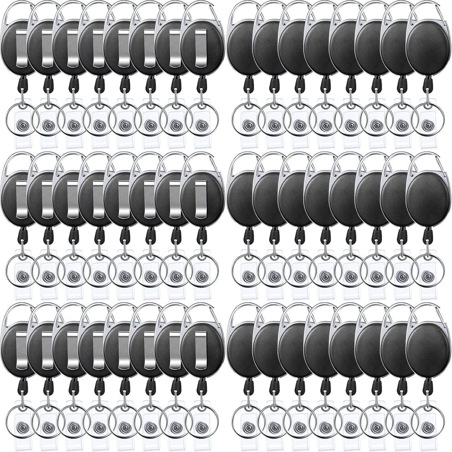 Yaomiao 100 Pack Retractable Badge Holder Reel with Clips Heavy Duty ID Card Holder Reels Bulk with Key Ring for Office Worker Doctor Nurse Employee School Students (Black)