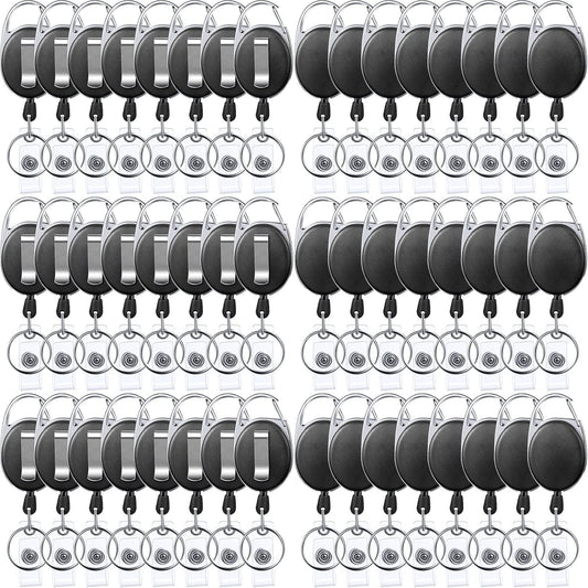 Yaomiao 100 Pack Retractable Badge Holder Reel with Clips Heavy Duty ID Card Holder Reels Bulk with Key Ring for Office Worker Doctor Nurse Employee School Students (Black)