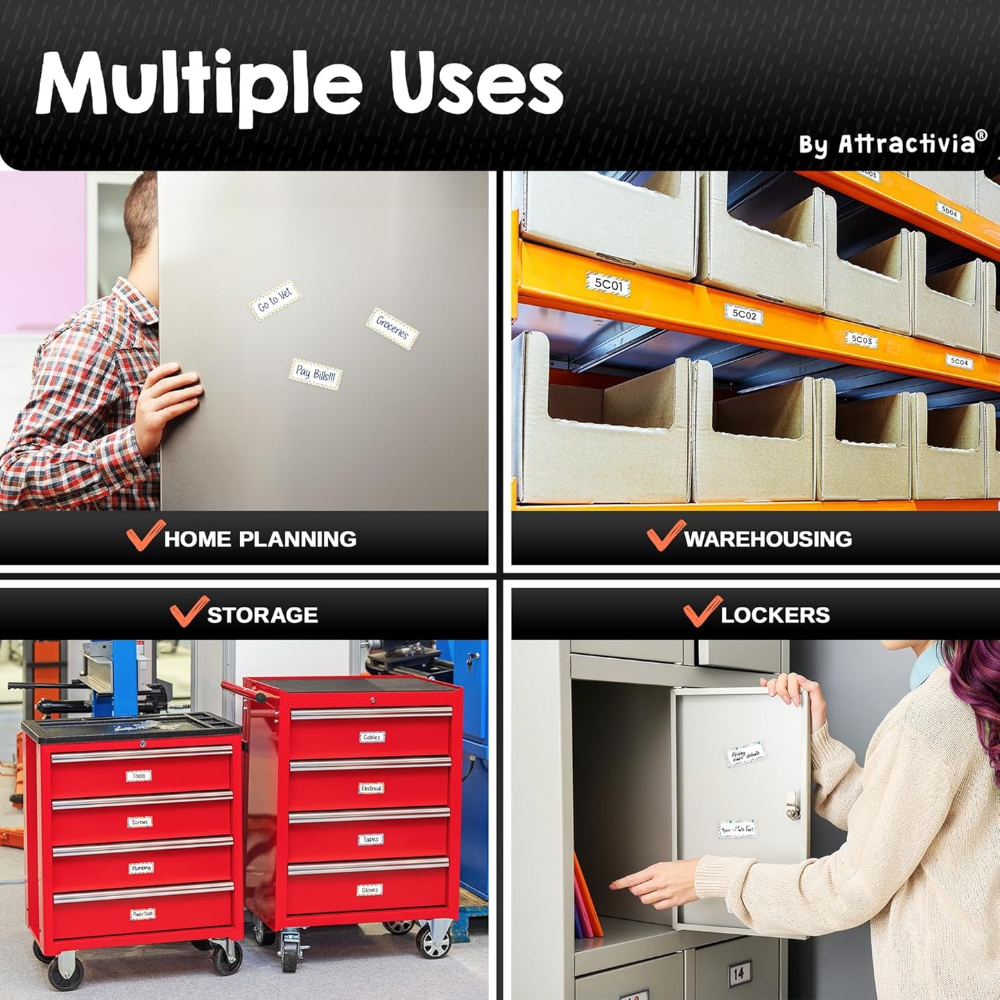 Erase Magnetic Labels 2.8 x 1.2 in, Pattern Borders, Dry Erase Magnets, 60-Pack, White Erasable Write-On All-Purpose Labels, for Office, Education, Home, Whiteboard, Magnetic Name Tags