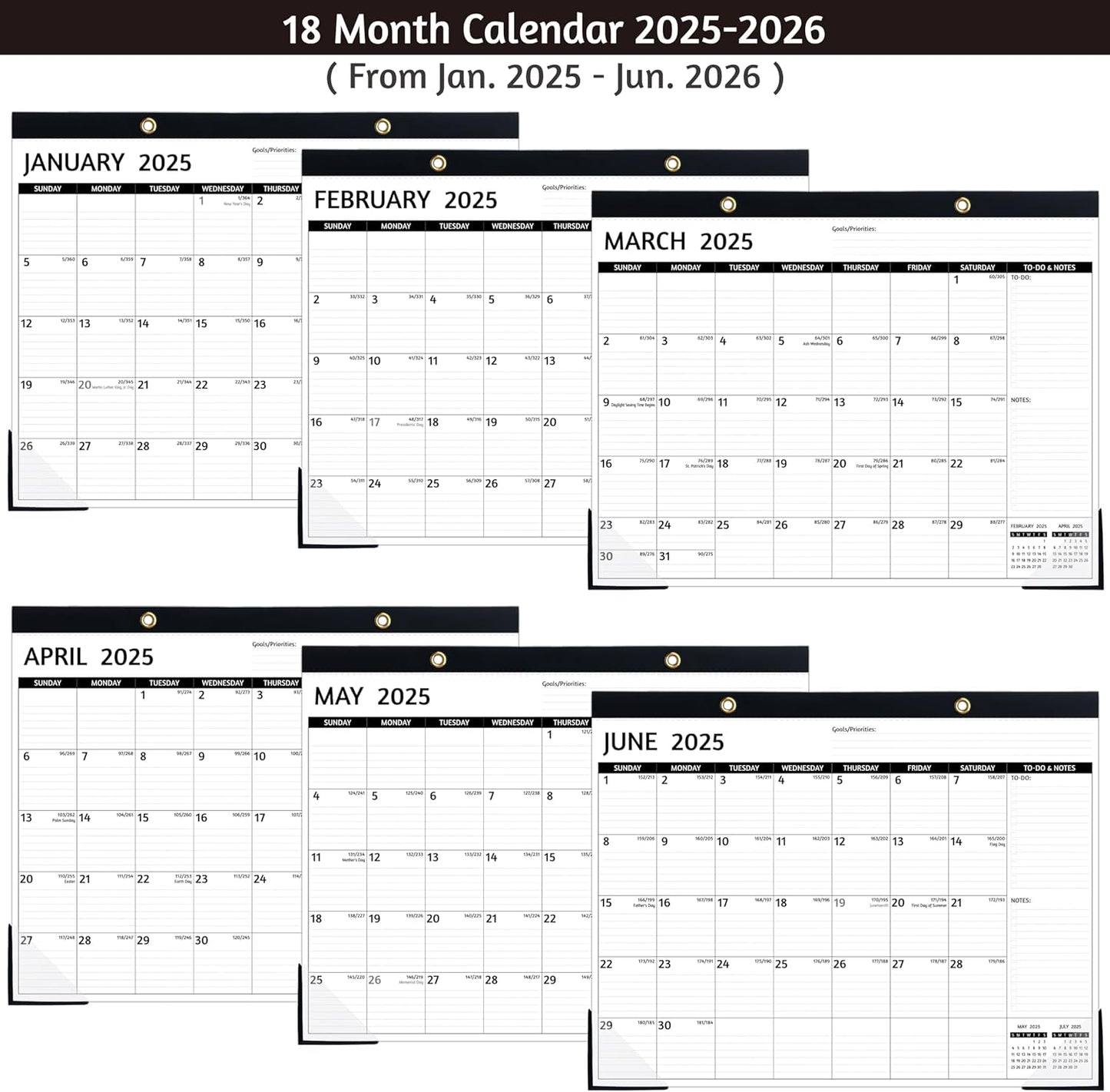 2025-2026 Desk Calendar – Jan 2025 – Jun 2026, 18 Monthly Calendar 2025-2026, Large Desk Calendar, 22'' x 17'', 2025 Desk/Wall Calendar with Desk Pad, To-do Lists, Ruled Blocks, Corner Protectors