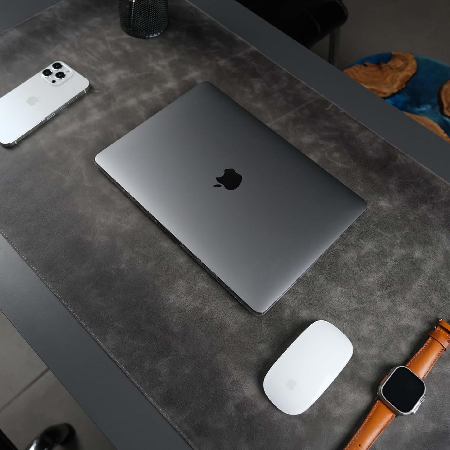 Jersey Genuine Calfskin Leather Desk Pad, Office Desk Mat with Non-Slip Bottom, Smooth Surface for Mouse & Keyboard, Desk Protector (36x19 inches) (Grey)