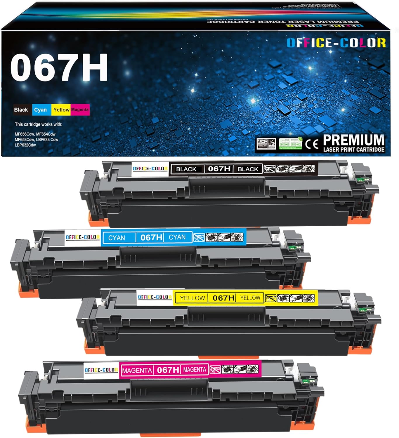 067H 067 Toner Cartridge 4 Pack Works with Canon Color imageCLASS MF656Cdw,MF652Cw,MF654Cdw,LBP632Cdw,MF653Cdw,LBP633Cdw Printers Ink (Black,Cyan,Magenta,Yellow)