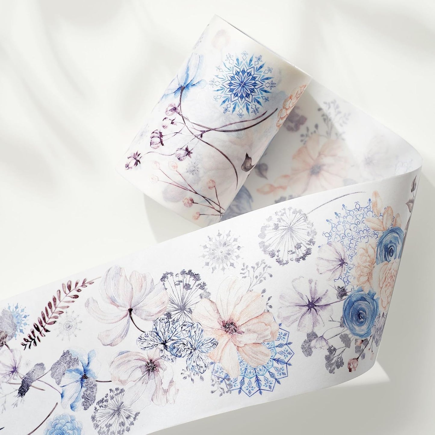WT Frozen Wide Washi Tape, Single Roll, Original Designs, Pastel Vintage Floral Decorative Tape, Adhesive Paper Tape for Junk Journals, Scrapbooks, Bujo, Planners, DIY Crafts, Gift Supplies