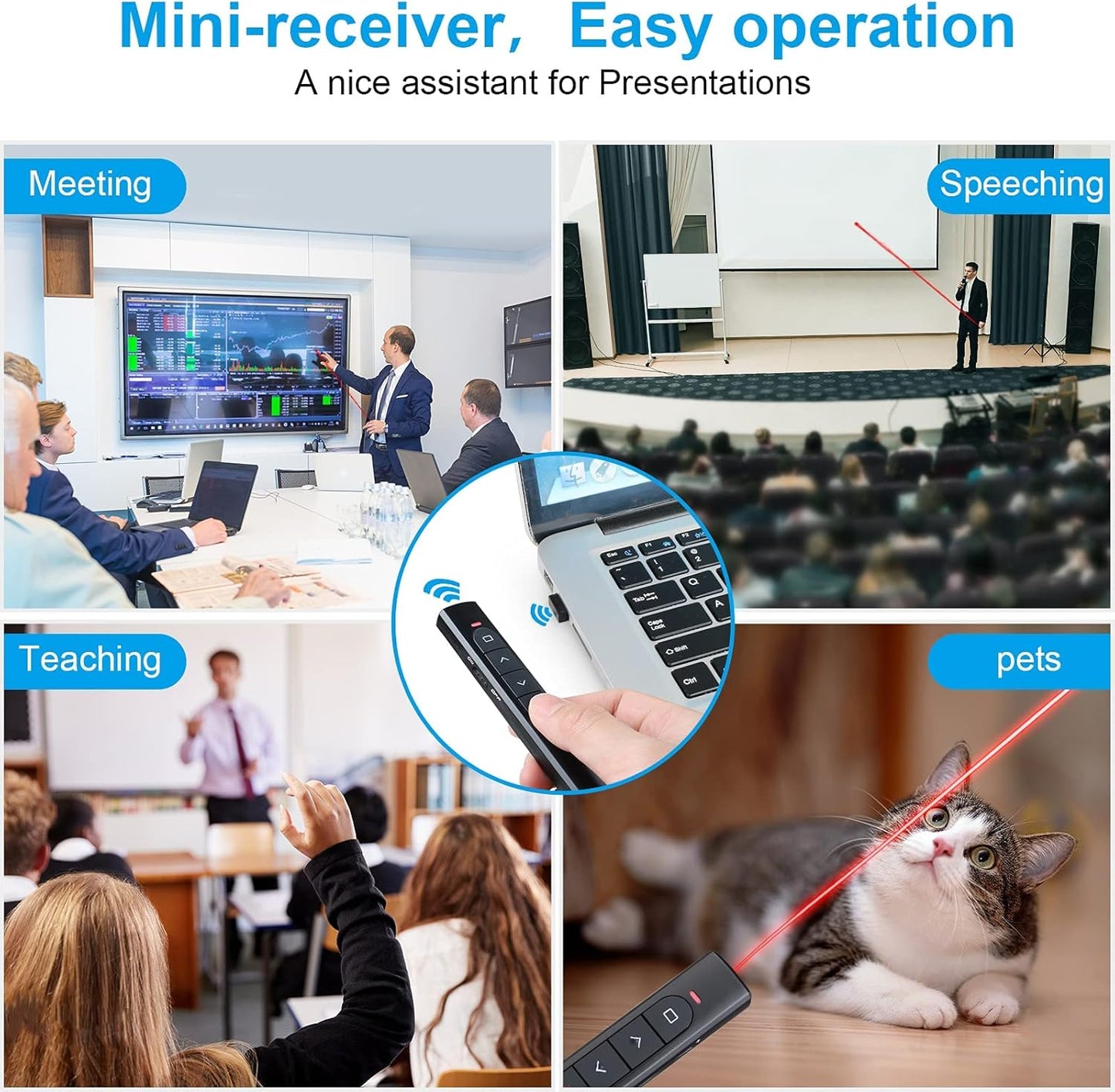 Presentation Clicker with Case,Wireless Presenter Remote with Laser Pointer Hyperlink & Volume Remote Control PowerPoint Office Presentation Clicker for Keynote/PPT/Mac/PC/Laptop(Battery Included)