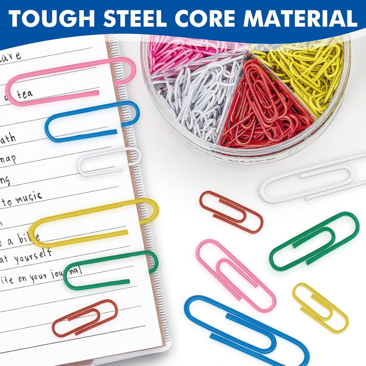 1000 Paper Clips Assorted Sizes, Large, Medium, and Small Colored Paper Clips, Durable, Rustproof, Great for Office Supplies, School, Home Organization(50mm, 33mm, 28mm)