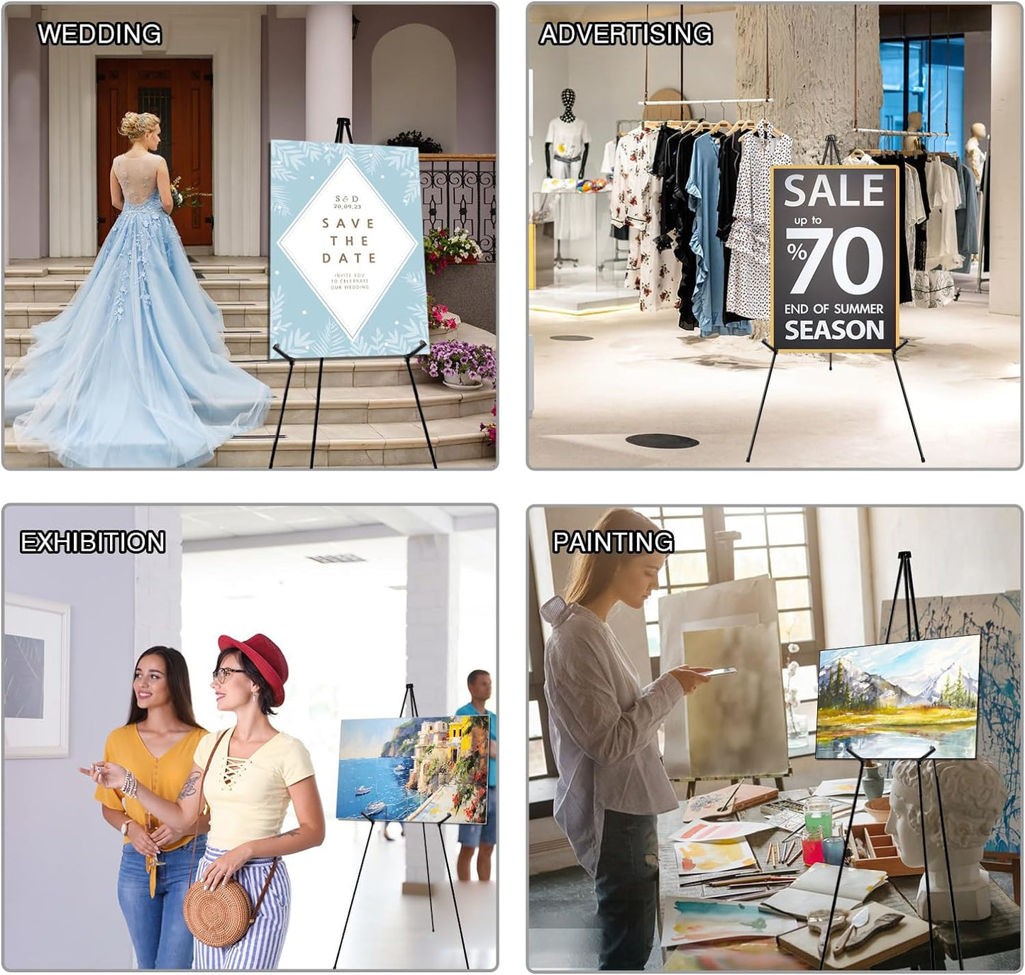 AROIC 63 "Easel Stand for Display, 10 Pack Portable Foldable Metal Easel, Easels for Signs Wedding Logos,Arts, Painting,Adjustable Floor Easels with 10 Storage Bag