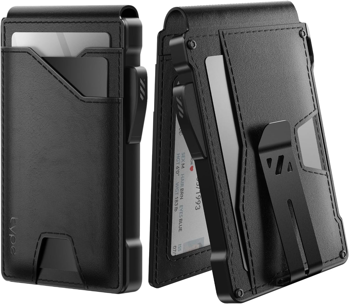 typecase Tactical Wallet for Men Card Holder: Pop Up Card Case, Genuine Leather, Smart, RFID Blocking, Slim, Minimalist, Thin, Front Pocket - 9-13 Card Capacitiy, ID Window, Money Clip (Black)