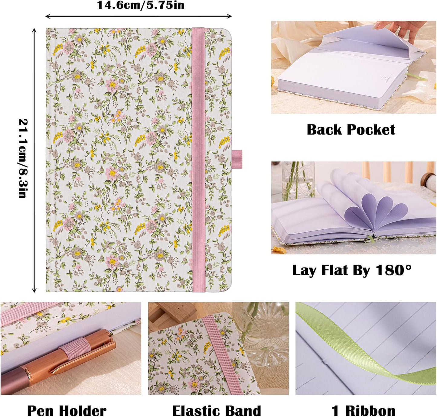 TIEFOSSI Lined Journal Notebook for Women, A5 College Ruled Notebook for Writing, 316 Numbered Pages Thick Paper, Daily Journal, for Work Home School, Note Taking, Business, 8.4 X 5.8 In