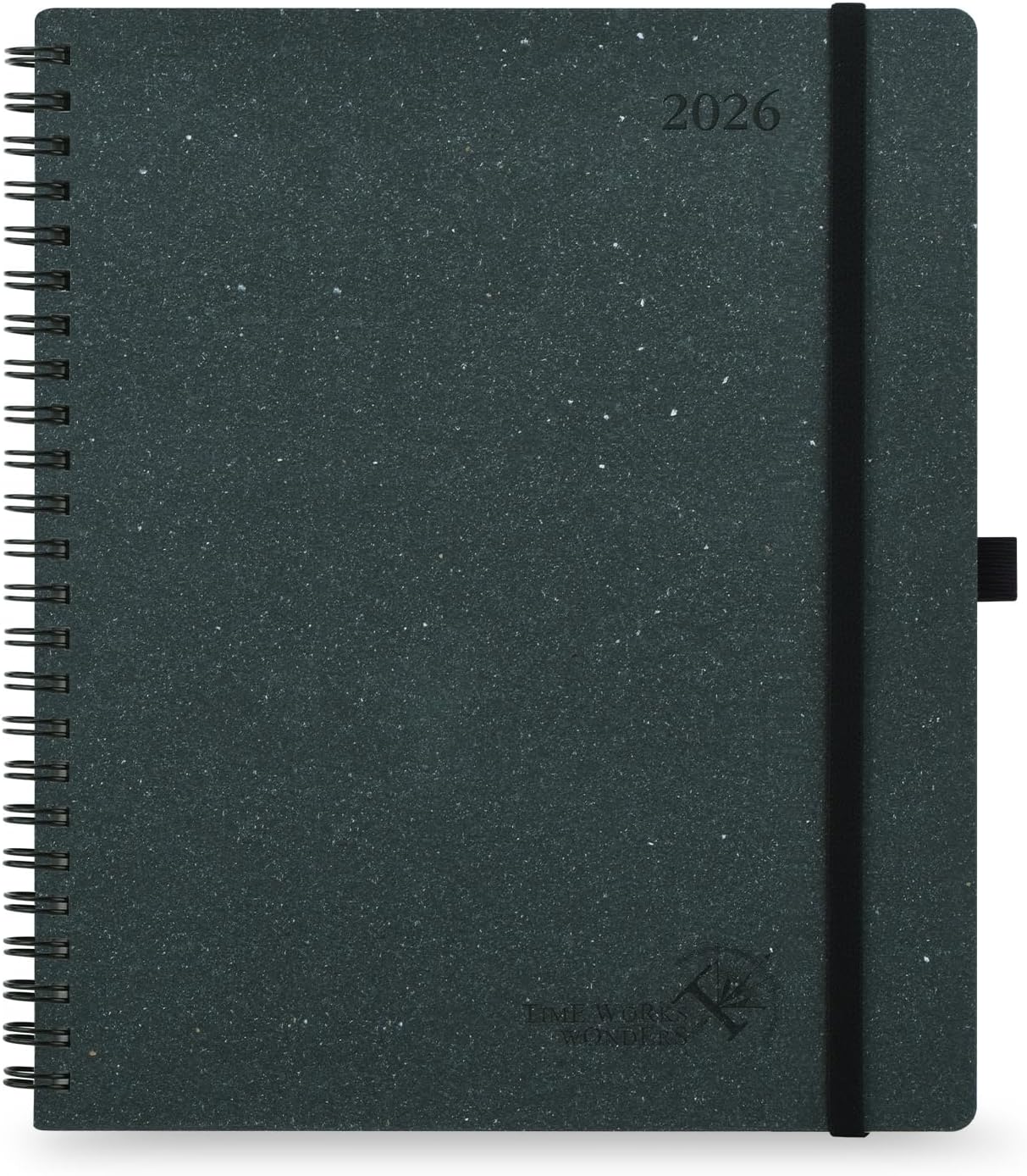 POPRUN 2026 Planner - 2026 Recycled Weekly Planner [Italian Regenrated Leather - Medium Size 8.5'' x 10.5''] - 2026 Weekly Planner with Hourly Schedule, Monthly Tabs-26-WERK7-BGY - Black Grey