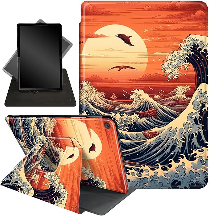 for Amazon Fire HD 10 Tablet (2017 and 2019 Releases,with 7th and 9th Generations) Case,360 Degree Rotating Stand Smart Protective Cover Case,for New Fire HD 10 10.1 inch,Ocean Sunset