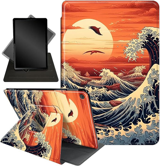 for Amazon Fire HD 10 Tablet (2017 and 2019 Releases,with 7th and 9th Generations) Case,360 Degree Rotating Stand Smart Protective Cover Case,for New Fire HD 10 10.1 inch,Ocean Sunset