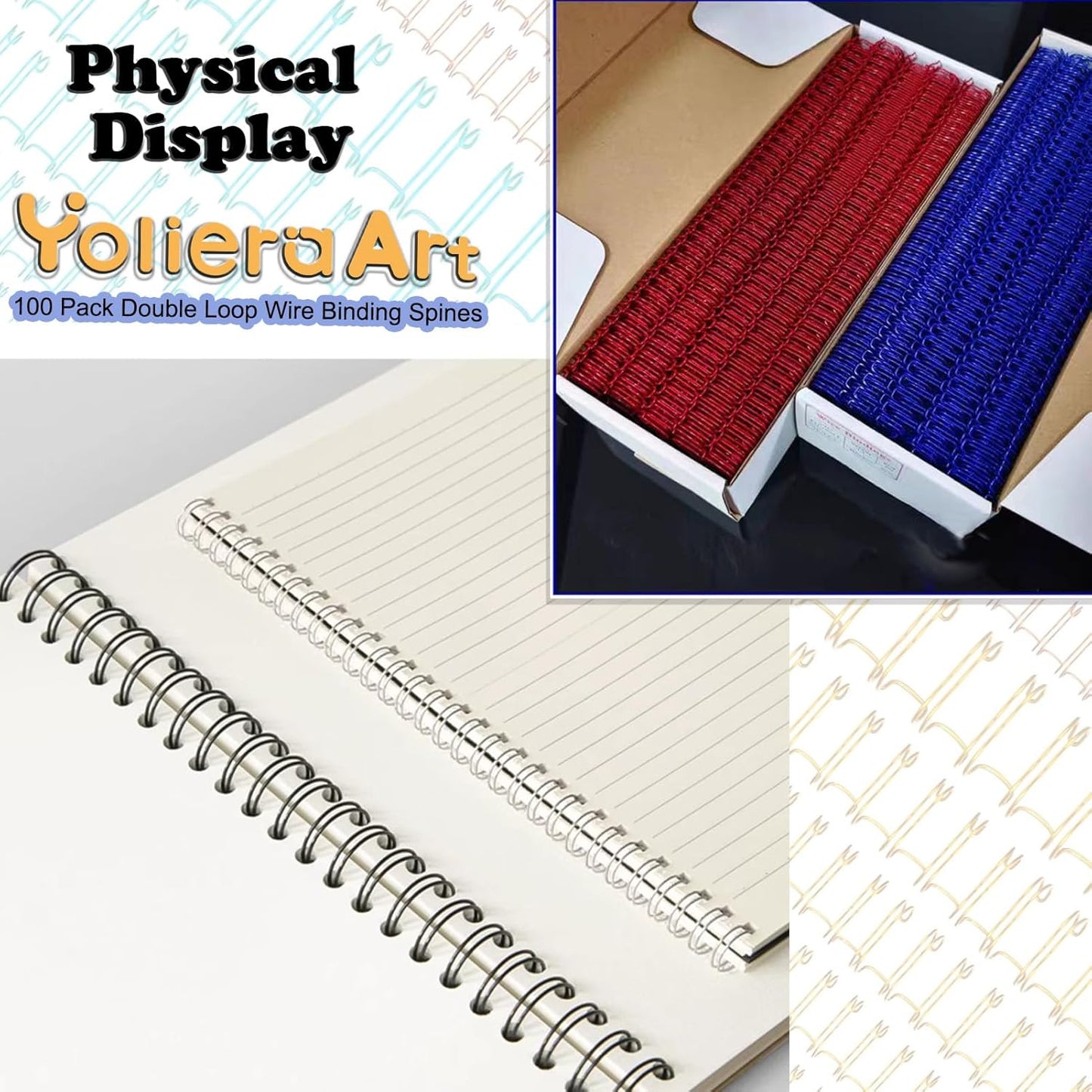 100 Pack Double Loop Wire Binding Spines, YolieraArt Wire Binding Spines, 5/8 Inch Binding Wire for Letter Size (140 Sheet Capacity, 100P, 3:1 Pitch, Red)