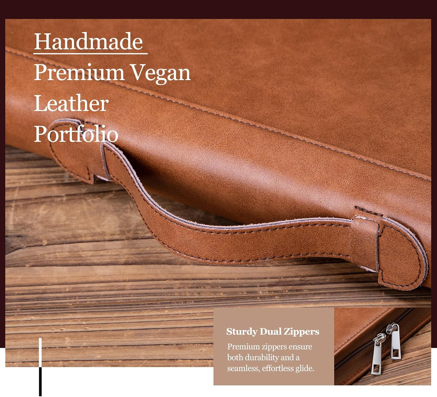 Personalized Vegan Leather Portfolio 3 Ring Binder with Clipboard, Hidden Handle, Custom 8.5 x 11 Zip Padfolio, Business Professional Organizer for Men Women, Brown