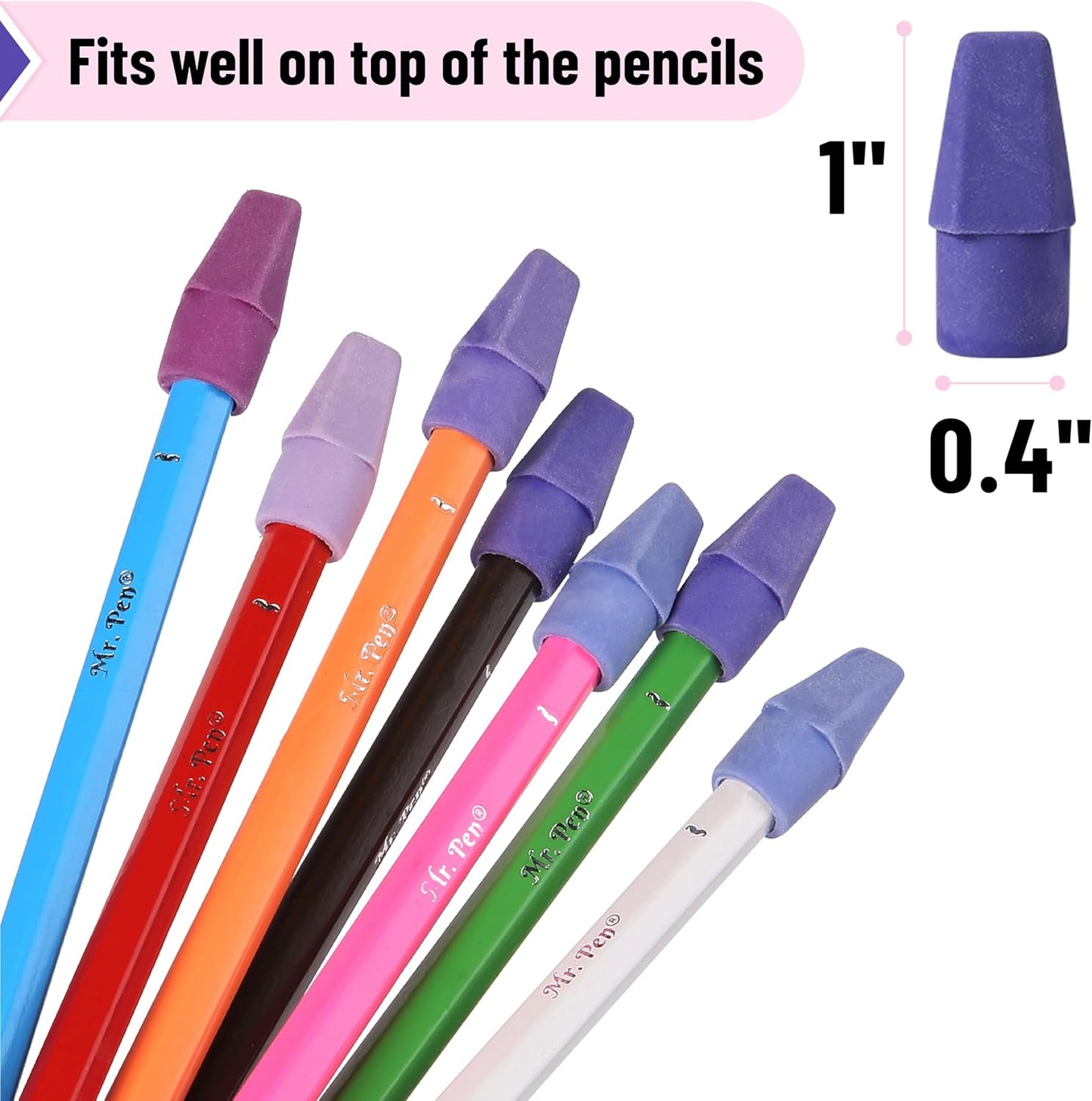 Mr. Pen- Pencil Top Erasers, 120 Pack, 6 Different Purple Shade Colors, Latex-Free & No Smudge Pencil Eraser Tops, Back to School Supplies