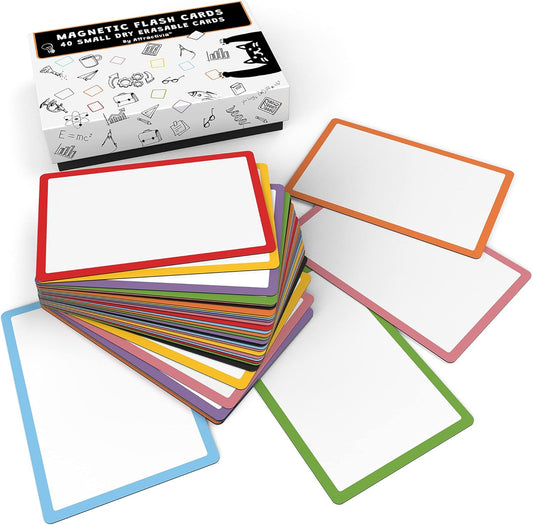 Dry Erase Magnetic Labels 2.8 x 1.8 in, Color Borders, Small Dry Erase Magnets, 40-Pack, White Erasable Write-On All-Purpose Labels, for Office, Education, Home, Whiteboard