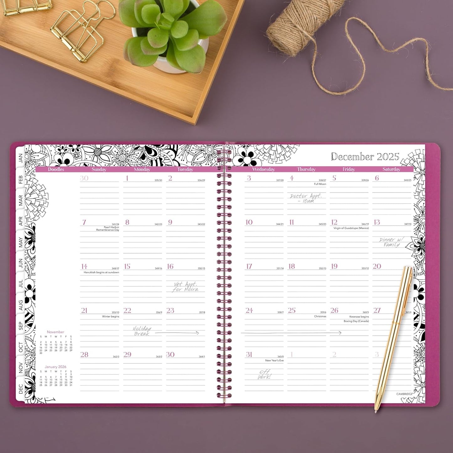 Cambridge 2025 Appointment Book Planner, Weekly & Monthly, 8-1/2" x 11", Large, FloraDoodle, White and Black (589-905-25)