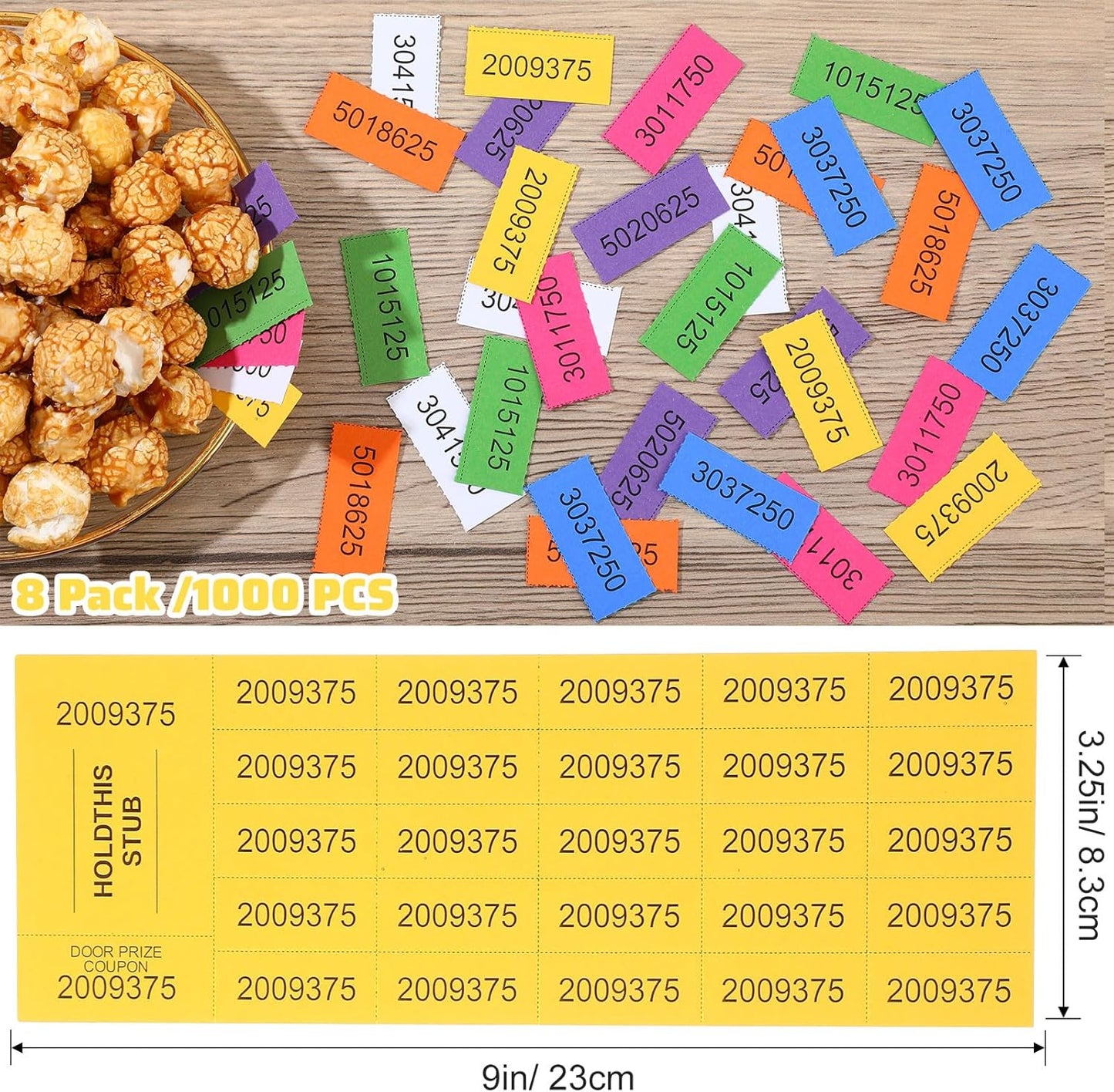 Kosiz 1000 Sheets 25 Bid Raffle Ticket Numbers - Chinese Auction Ticket Sheets for Events, Church (Deep Color)