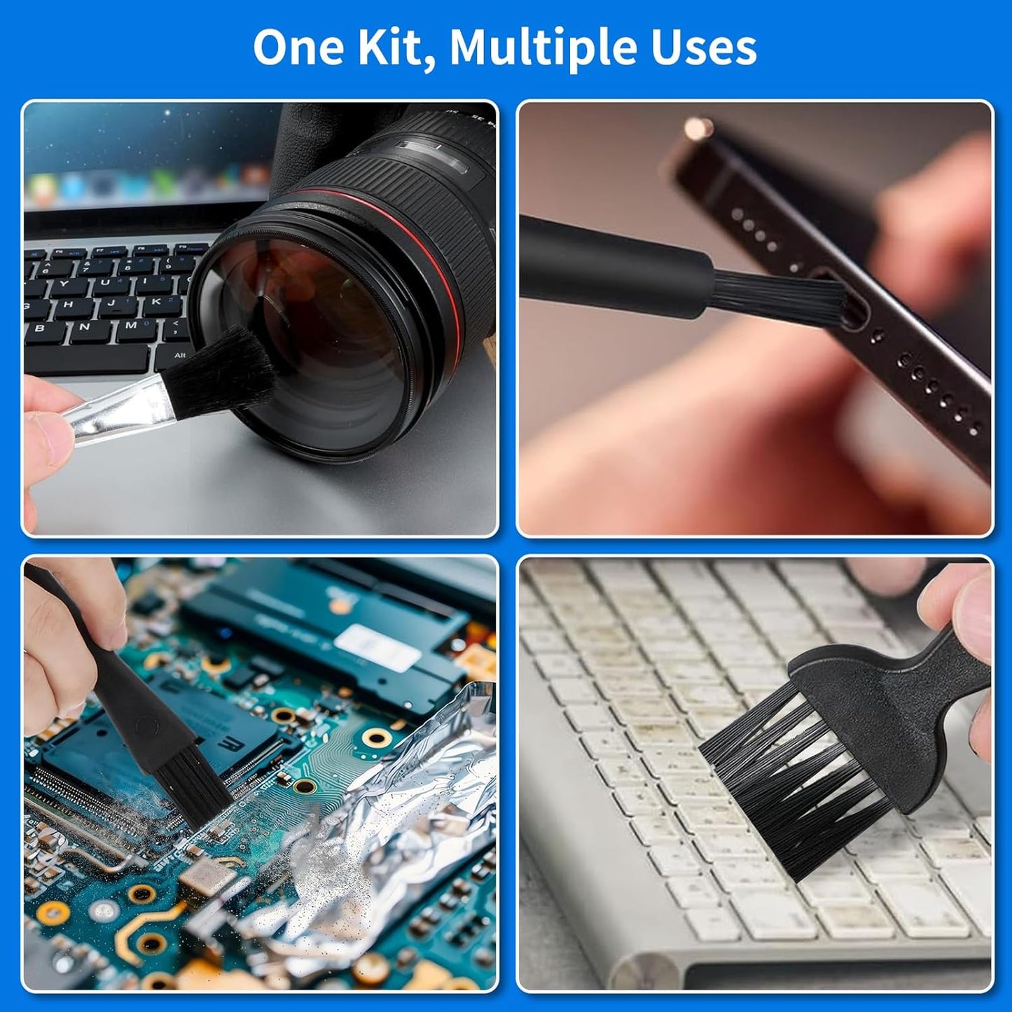 6PCS Keyboard Cleaning Kit with Keycap Puller & Switch Puller, Mini Anti-Static Dust Brush for Computer Motherboard Camera Small Space, Stainless Steel Key Remover for Mechanical Keyboard