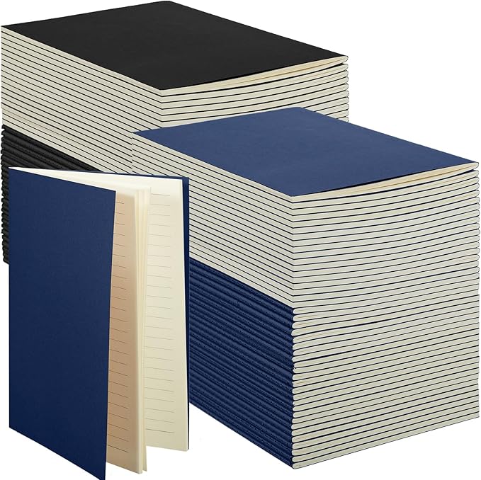 Mimorou 100 Pcs Kraft Notebook Journals 5.5 Inch x 8.3 Inch A5 Softcover Notebooks Bulk for Writing Sketch Office Notepad with 60 Pages 30 Sheets(Black, Navy,Lined)
