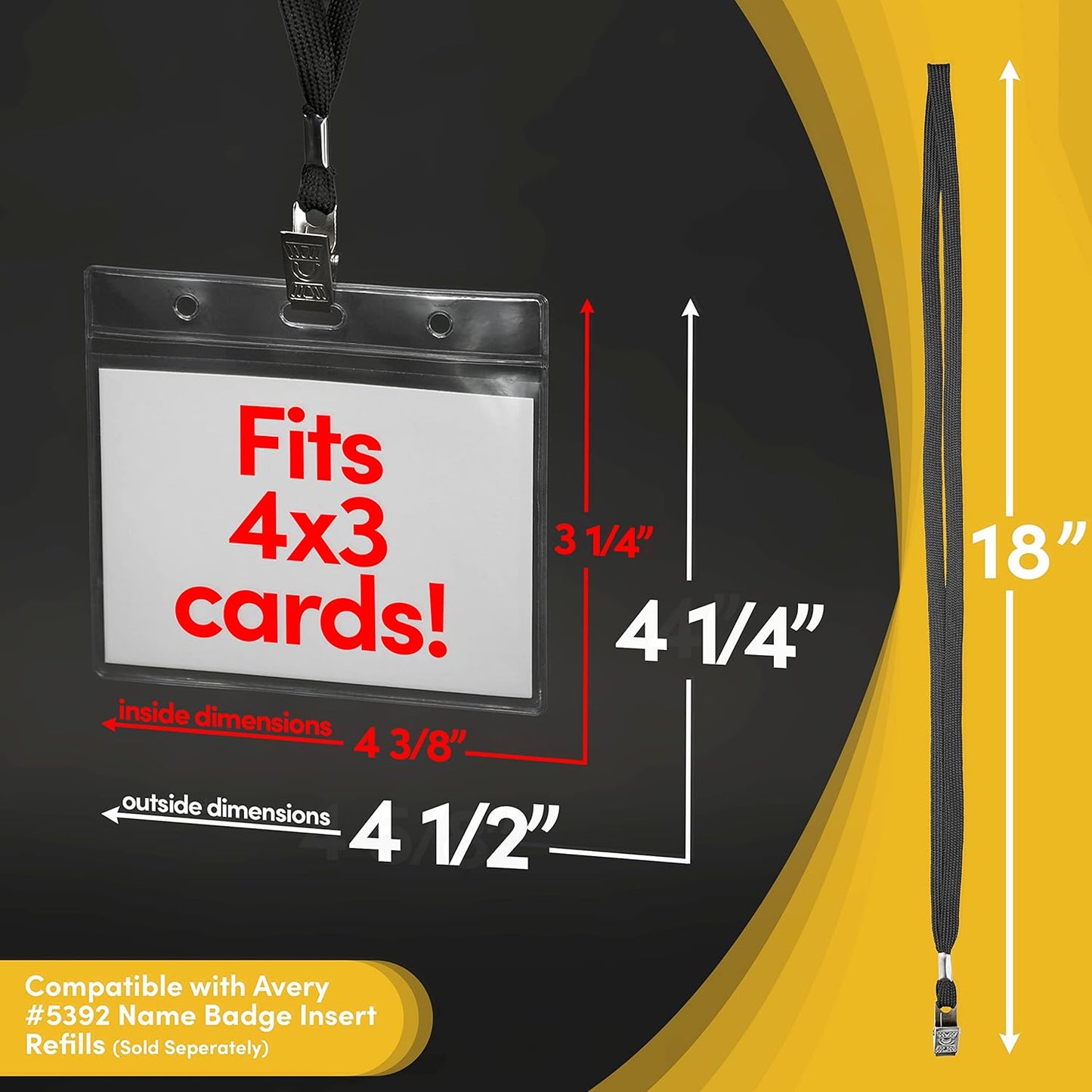 SEE-IT! 52 Sets Badge Holders with Lanyards Name Tag Holders and Lanyards 4x3 Size Quick Load No Zipper Name Tag Badge id Holders Clear Plastic (52)