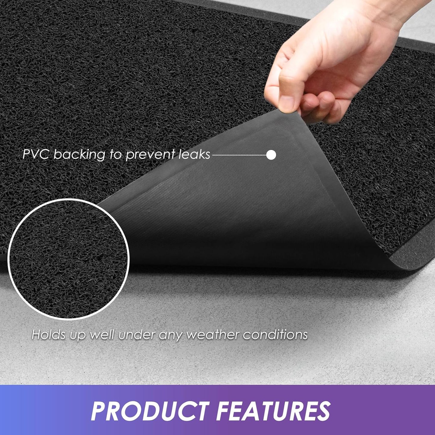 Kuyal Door Mat, 2'x3' Indoor Outdoor Entrance Mat to Trap Dirt and Moisture, Non Slip Waterproof Outdoor Mats, Commercial Floor Inside Outside Entrance, Heavy Duty Durable Welcome Mats, Black