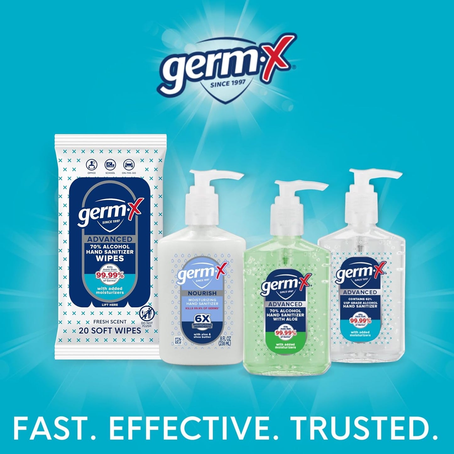 Germ-X Advanced Single-Use Hand Sanitizer Wipes, 20 Soft Wipes, Non-Drying Hand Sanitizer, Instant No Rinse Formula, Back to School Supplies, 70% Alcohol-Based Moisturizing Hand Sanitizer (Pack of 10)