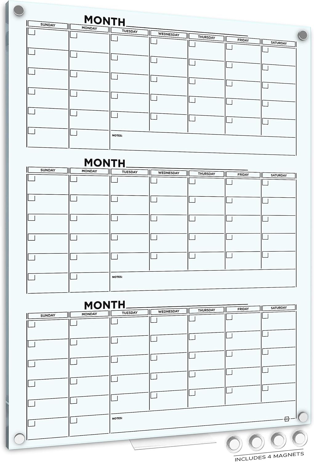 Glass Whiteboard Calendar 34x46” Quarterly Planner White Board Dry Erase Board 3 Month for Wall Glass Whiteboard Home Office Large Wall Calendar 2025 & Marker Tray