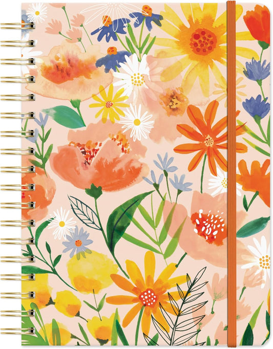 Orange Circle Studio Undated Tri-Tab Academic Planner 2026, Bold Blooms, Daily Notebook Journal, Cute Weekly and Monthly Calendar with Pocket, Stickers, Lined Pages for To Do lists and Planning