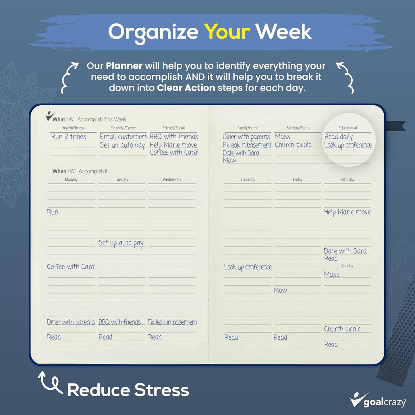 Undated Planner – 90 Day Guided Journal & Productivity Organizer, A5 Daily & Weekly Planner 2025 2026 with Goal Setting, Habit Tracker, To Do List, Academic & Work Calendar, Leather Hardcover - Navy