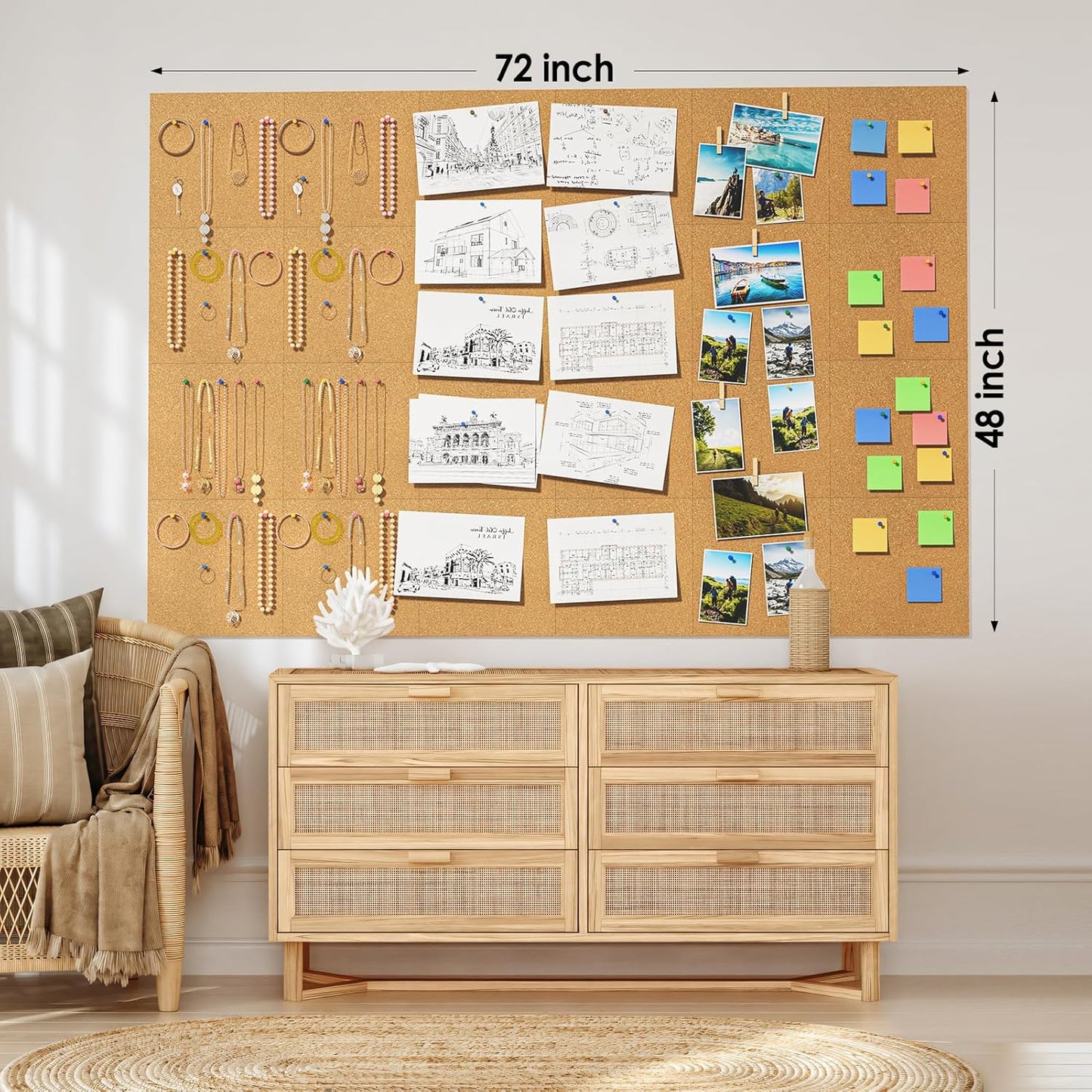 MaxGear 72" x 48" Large Cork Board for Wall, 24 Pack Cork Board Tiles with 40 Pushpins & Safe Removable Adhesive Tabs, 12" x 12" Corkboards for Office, School, Home