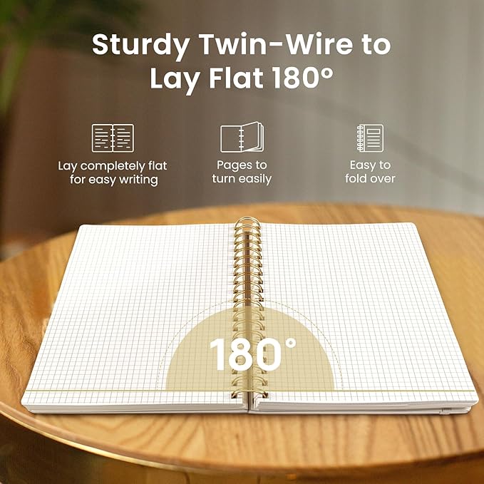 Spiral Graph Paper Notebook Journal for Work, 300 Pages, Thick B5 (7.1"x10") Grid Journals for Women & Writing, Hardcover Notebook for Note Taking, Perfect for Work School Note Taking Business, Grey Beige