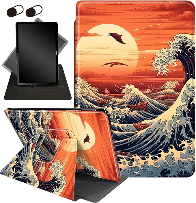 for All-New Amazon Kindle Fire HD 10 Tablet Case (13th Generation, 2023 Release) 10.1", 360 Degree Rotating Stand Cover with Auto Wake Sleep Case for Fire Tablet 10 2023,Ocean Sunset