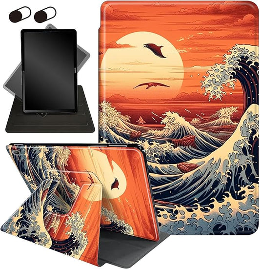for All-New Amazon Kindle Fire HD 10 Tablet Case (13th Generation, 2023 Release) 10.1", 360 Degree Rotating Stand Cover with Auto Wake Sleep Case for Fire Tablet 10 2023,Ocean Sunset