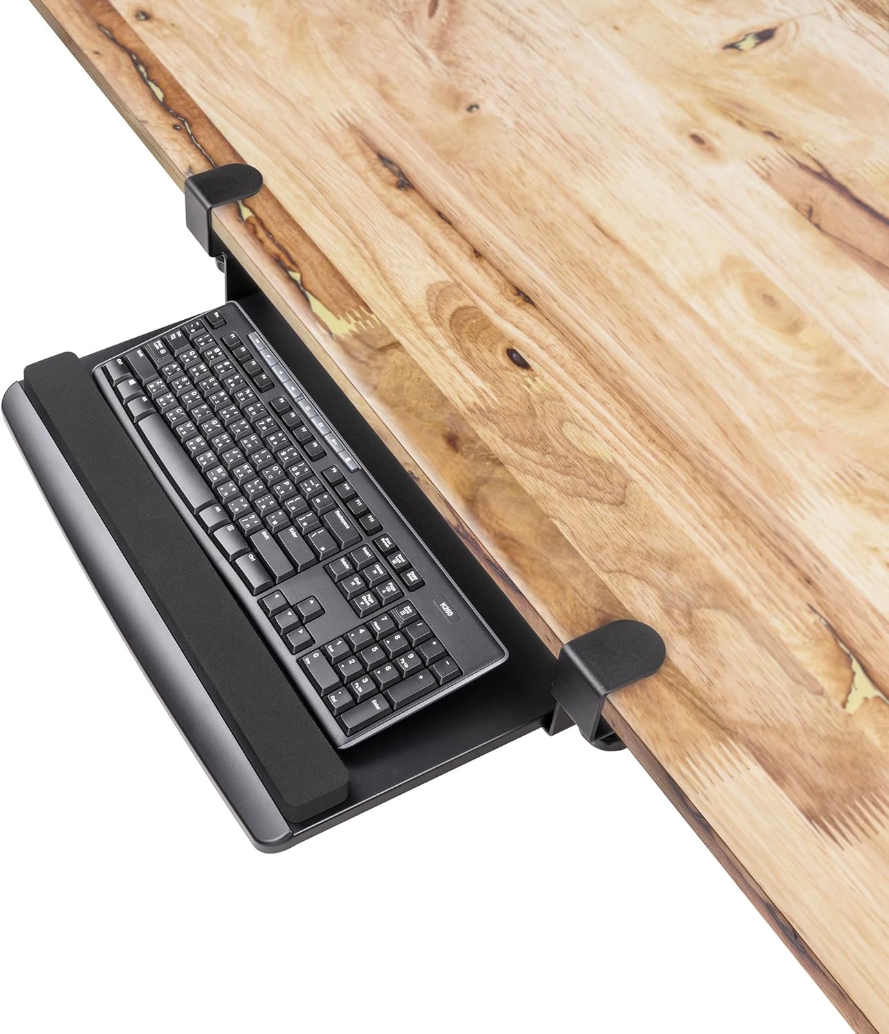 EHO Clamp-On Retractable Adjustable Keyboard Tray, Under Desk Ergonomic Keyboard Tray - Easy Tool-Free Install - Small with Wrist Rest 20" (24.8" Including Clamps) x 11.5" for Enhanced Typing Comfort