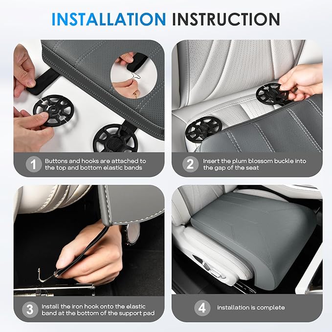 FLORICH Car Seat Extender Leg Extender Support Cushion for Driver Seats Office Chair, Leather Carseat Leg Support for Long Drivers Universal Car Seat Cushion Legs Rest Pads-Grey