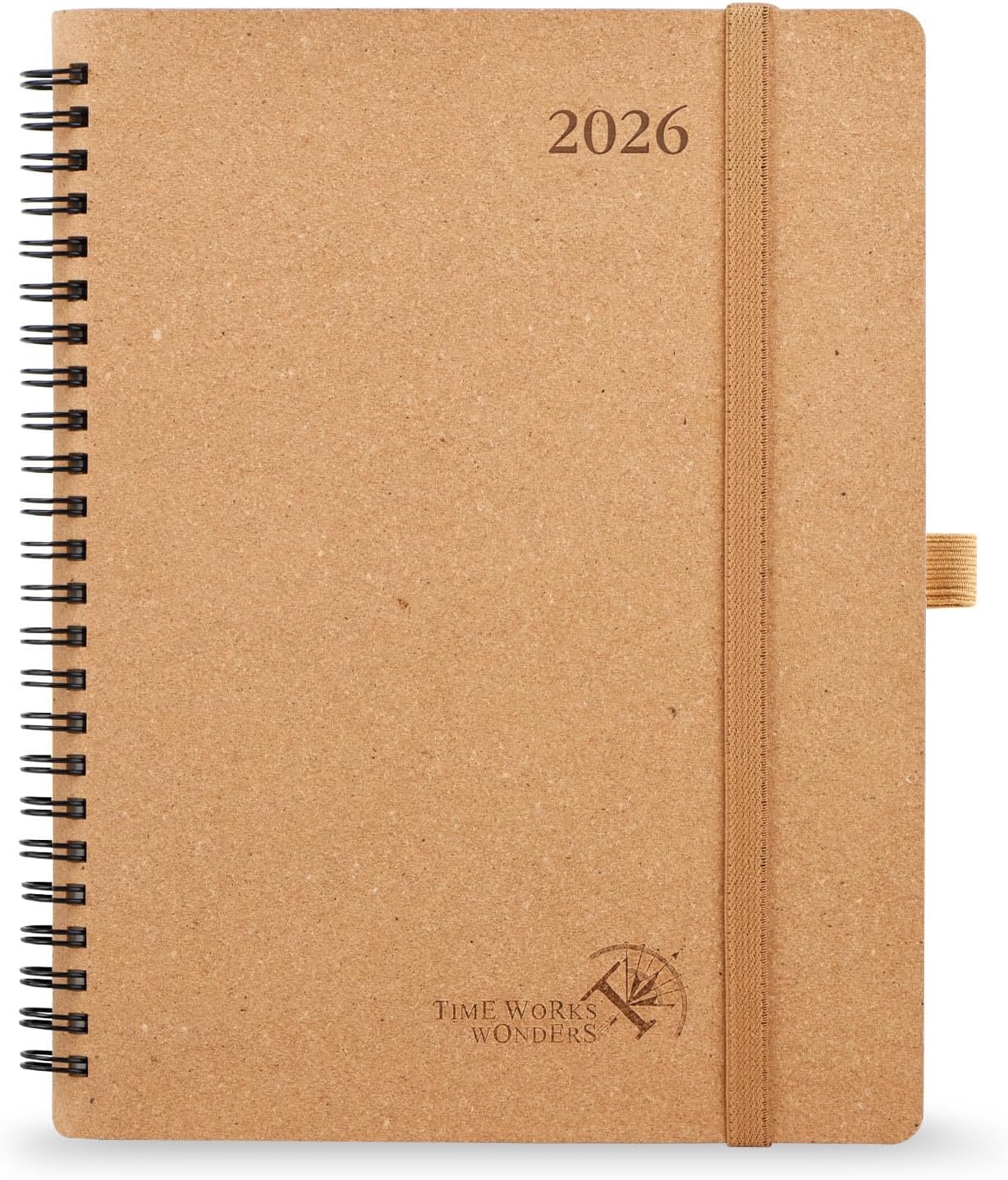 POPRUN 2026 Planner - 2026 Recycled Weekly Planner [Italian Regenrated Leather - Medium Size 6.5'' x 8.5''] - 2026 Weekly Planner with Hourly Schedule, Monthly Tabs-26-WERO7-DST - Desert Brown