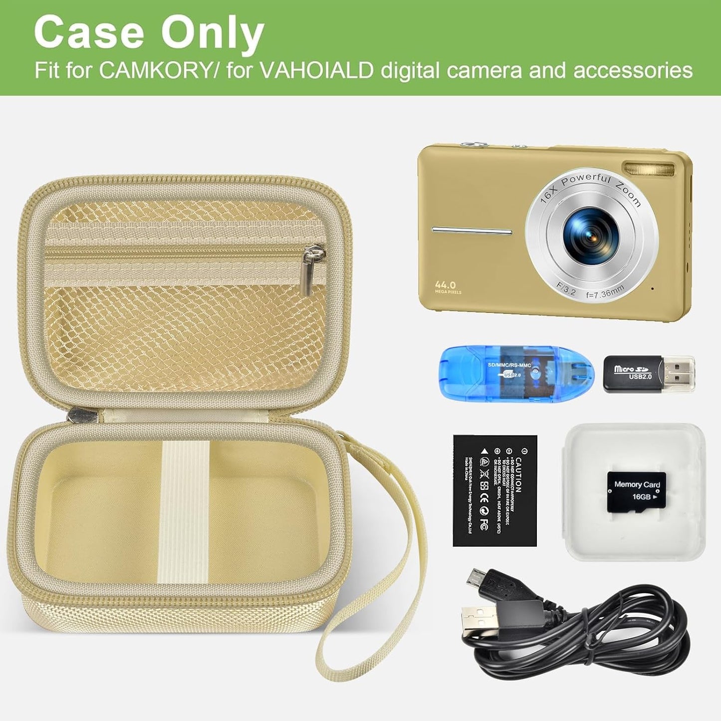 Case Compatible with VAHOIALD FHD 1080P Digital Camera/for CAMKORY Digital Point and Shoot/for Kodak PIXPRO FZ45-BK 16MP Vlogging/for IWEUKJLO/for Nsoela, Holder for SD Card More (Light Brown)